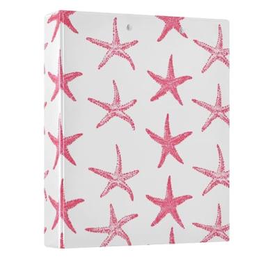 Imagem de Fichário de 3 anéis rosa estrela-do-mar náutico oceano costeiro C 3,8 cm fichários com três argolas com prancheta, serve para papel de 21 x 28 cm, 3 bolsos internos de PVC transparentes para material