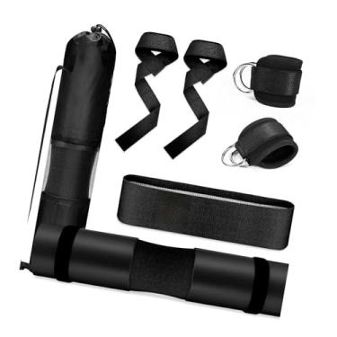 Imagem de Zxpjkyu Conjunto de Mantas para Barra de Agachamento, Suporte para Exercícios, Suporte para Tornozelo, Proteção para Pescoço E Ombros, Impulso de Quadril para, Preto