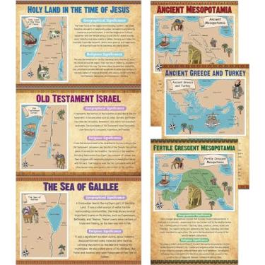 Imagem de Pôster de mapa da história da Bíblia, 6 peças, ferramenta educacional de aprendizagem cristã, decoração de sala de aula, pôsteres laminados de igreja religiosa para escola domiciliar embarque em uma