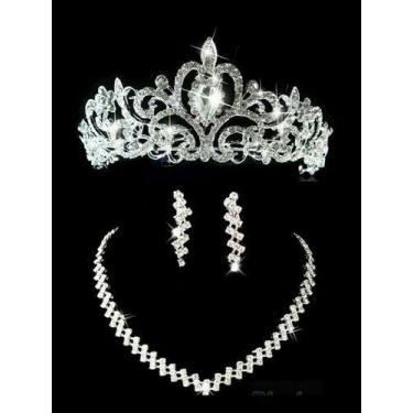 Imagem de Conjunto Coroa Colar E Brincos Noiva Debutante Strass Tc1 - Milly - O 