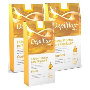 Imagem de Kit Depilação Depilflax Natural Mel 2 Corporal + 1 Facial Folhas Pront