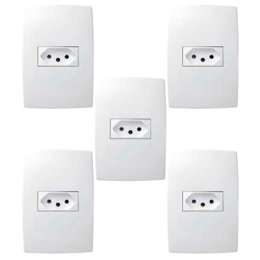Imagem de Kit 5 Conjuntos Tomada 10A 4X2 Branca Pial Plus 615080Bc