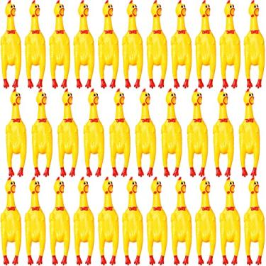 Imagem de 32 peças de brinquedo de borracha para cães de 30,5 cm, brinquedo amarelo de galinha gritando para adultos, adolescentes, cães, animais de estimação, reduzem a separação, estresse, ansiedade