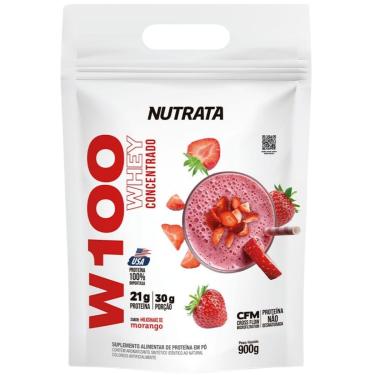 Imagem de WHEY PROTEIN W100 REFIL 900G MORANGO NUTRATA