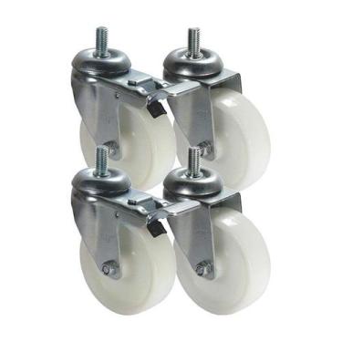 Imagem de Kit 4 un roda rodízio rosca giratório trava nylon 3 pol 75mm - AJAX
