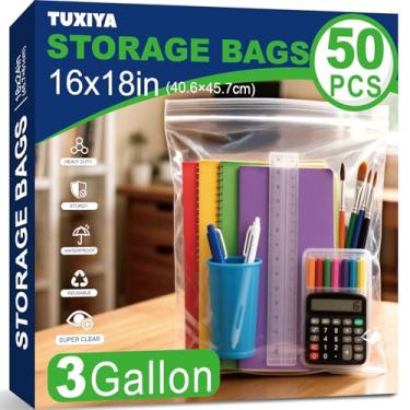 Imagem de TUXIYA Pacote com 50 sacos grandes com zíper de 3 galões para armazenamento de 40,6 x 45,7 cm, grandes bolsas transparentes com zíper, reutilizáveis para roupas, viagens, transporte e freezer, sacos