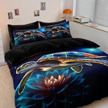 Imagem de MOVE OVER Conjunto de edredom de 8 peças de tartaruga marinha, cama king size em uma bolsa, aquarela, tartarugas marinhas, estilo subaquático, temática de oceano, estampa de flores sonhadoras