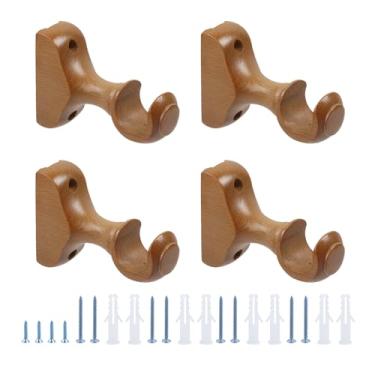 Imagem de Woogim Suportes de varão de cortina de madeira, 4 peças de parafusos incluídos, suporte único, suportes de cortina de grão de madeira natural, 8,7 cm x 3,3 cm x 12 cm, ferragens para janelas para sala