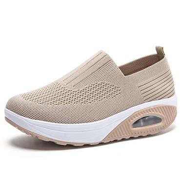 Imagem de EnllerviiD Tênis de caminhada feminino plataforma de malha respirável slip on casual de malha com almofada de ar, 2266damasco, 10