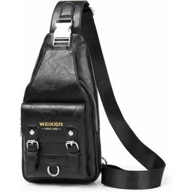 Imagem de Bolsa tiracolo de couro PU para homens - impermeável, leve, bolsa transversal no peito para caminhadas e ciclismo, B - preto, Medium (19.7 x 5.9 x 11.8 inches), Bolsa tiracolo