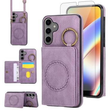 Imagem de Capa carteira compatível com Samsung Galaxy S24/S25 5G e protetor de tela, alça de ombro transversal, fivela, suporte para cartão, suporte magnético para carro, capa de telefone para S 24 24S SM-S931U