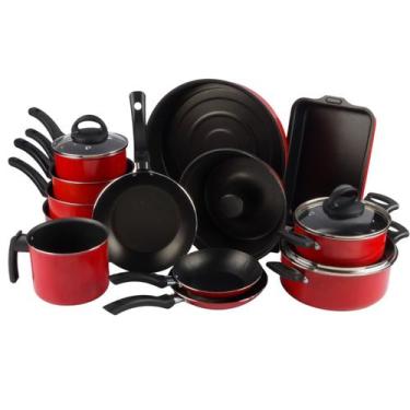 Imagem de Jogo De Panelas Antiaderente 13 Peças Vermelho Nacional - Aluminio Nac