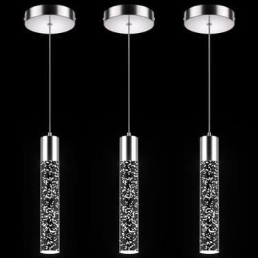 Imagem de Esfos Luzes pendentes Kitchen Island 3 unidades, 6500K Modern Kitchen Island Luminárias de teto com bolha de cristal, luz LED integrada branca fria para pendurar luz de sala de jantar