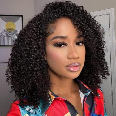 Imagem de Peruca QUANDIAN Kinky Curly 3 em 1 Meia Peruca de cabelo humano 200% d