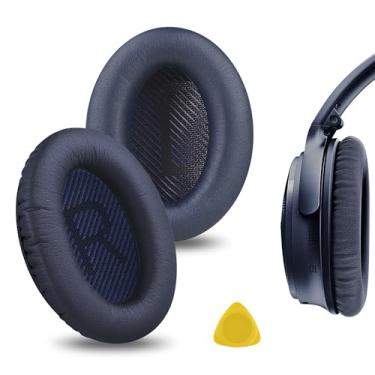 Imagem de Geekria Almofadas auriculares de substituição QuickFit de couro proteico para Bose QuietComfort QC45 QC35, QC35 ii, QC35 ii Gaming, SoundLink Around-Ear 2 almofadas de fone de ouvido para reparo de almofadas (azul médio)