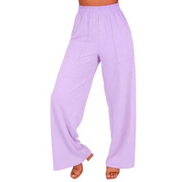 Imagem de Calça Pantalona Cintura Alta Wide Leg Moletinho Moda Feminina - c9 CAL