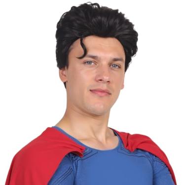 Imagem de ColorGround Peruca masculina Super Rocker Cosplay curta de fibra sintética preta para fantasia de Halloween (tamanho grande)