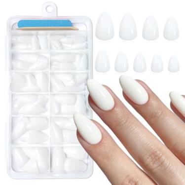 Imagem de Lifextol 120 peças de unhas postiças curtas de amêndoa branca, prensa para mulheres, unhas de acrílico e abas de cola, unhas brancas curtas, unhas postiças de amêndoa, bastão de ponta de unha