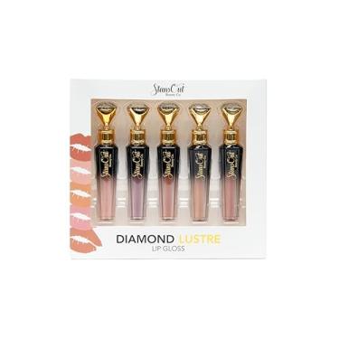 Imagem de Pacote de brilho labial StansOut Diamond Lustre - Pacote com 5 - Nova embalagem requintada - Quente, Claro, Rosa, Açúcar, Bare - Infundido com Vitamina E e Óleo de Argan - Brilho Lustroso de Longa