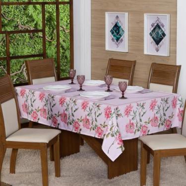 Imagem de Toalha de Mesa Retangular, 220x150 cm, 6 Lugares, Poliéster Estampado, Decorativa para Sala de Jantar (FLOR ROSE)