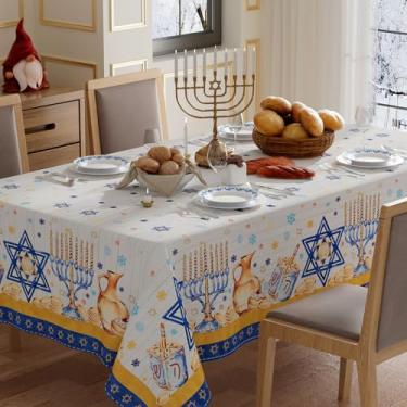 Imagem de XCHI Toalha de mesa retangular Dreidel Gelts Hanukkah Chanukah Menorah toalha de mesa retangular toalha de mesa lavável para decoração de festa em casa 152 x 213 cm