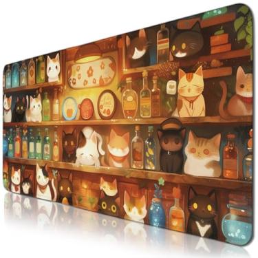 Imagem de Tapete de rato para jogos de gato grande, tapete de rato cortado para gatos com bordas costuradas com base antiderrapante, tapete de acessórios de mesa, presente para mulheres e homens, tapete de rato