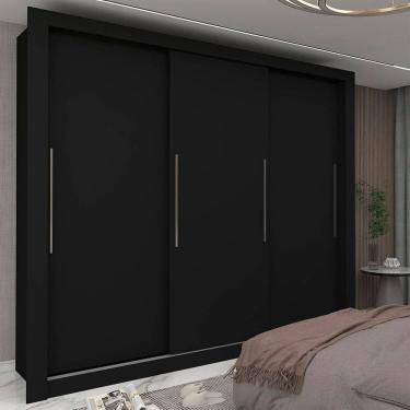 Imagem de Guarda-roupa Casal 3 Portas 100% Mdf Milão Yescasa Preto Acetinado