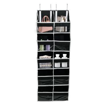 Imagem de Organizador de porta com 5 bolsos, 10 bolsos laterais de malha, organizador de banheiro suspenso de 22,7 kg, organizador de armário sem inclinação e armazenamento para banheiro, quarto, despensa