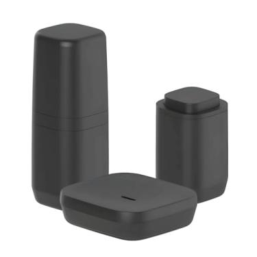 Imagem de Kit Banheiro 3pç Saboneteira + Porta Escova + Suporte Cotonete Algodão Preto - Ou