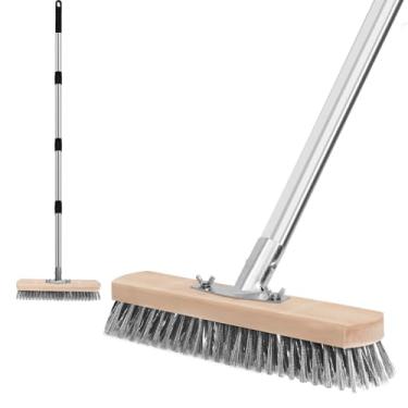 Imagem de ETOUPA Escova de arame de aço inoxidável com cabo longo, vassoura de arame removedor de musgo para deck, superfície áspera, piso de concreto, pátio, jardim, garagem