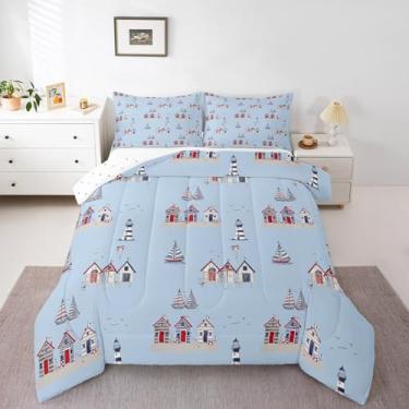 Imagem de Feelyou Conjunto de edredom Queen com âncora náutico, oceano, litoral, aventura, mar, adolescentes, 3 peças