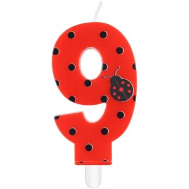 Imagem de iNINGER Miraculous Number 9 Birthday Candle Ladybug Cupcake Toppers for Kids, Miraculous Black Red Polka Dots Cartoon Ladybug Theme Number Candle for 9th Birthday Party Baby Shower.