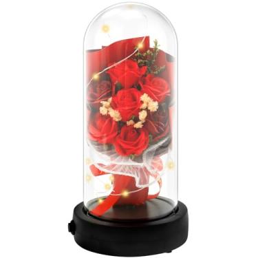 Imagem de Flores preservadas, rosa iluminada em cúpula de vidro, flores preservadas em vidro, para mulheres, mãe, namorada e esposa, presentes de decoração de casa para aniversário, dia das mães, aniversário