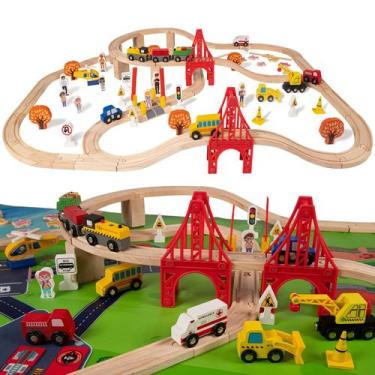 Imagem de Conjunto de trem KitoyWod Wooden Train Track 100 unidades por 3 a 10 a