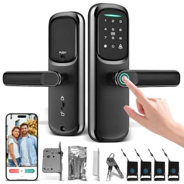 Imagem de Fechadura Eletronica 5 em 1, Fechadura Digital Inteligente WiFi com Biometria, Senha, Cartão e App, Desbloqueio Remoto, Porteiro Eletronico Smart Lock Tuya WiFi APP