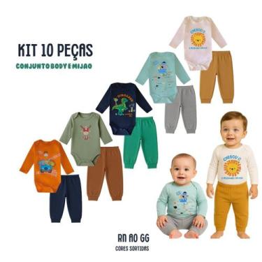 Imagem de 10 pçs Roupa Bebê Body Mijão - ref 235 kit 5 - Lumari Kids, Menino, G 