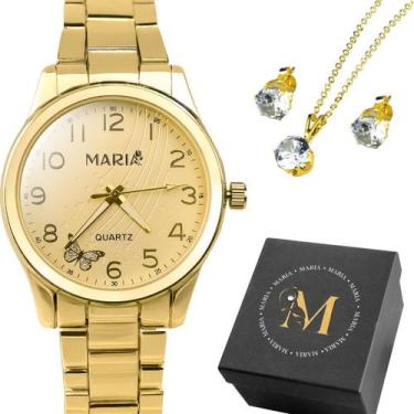 Imagem de Relogio Aço Inox Banhado Feminino Presente Ajustavel Strass Social Dou