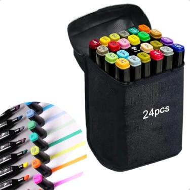 Imagem de Estojo premium cores Caneta Ponta Dupla Tampa por coures Marcador touch permanente profissional e Escolar livros de colorir criaças (24 cores)