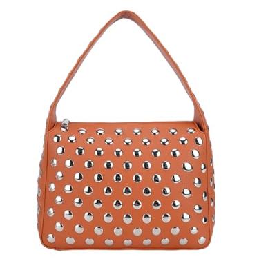 Imagem de JQAliMOVV Bolsa de ombro feminina Y2K preta bolsa punk outono bolsa de couro bolsa de mão, Marrom, Small