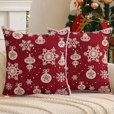 Imagem de Tosleo Capas de almofada de Natal 45,7 x 45,7 cm, conjunto de 2 capas de almofada de chenille jacquard macias e aconchegantes decorativas de Natal lanterna de floco de neve de Natal moderna inverno