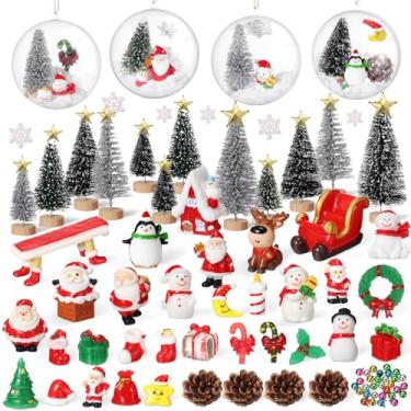 Imagem de Roowest 96 peças de enfeites em miniatura para globo de neve, kit faça você mesmo, decoração de vila de Natal, estatuetas de Natal, mini ornamentos com rena de boneco de neve, Papai Noel, floco de
