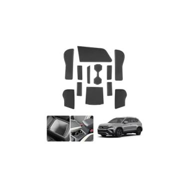 Imagem de LUWU Acessórios para 2025 V olkswagen Taos - para 2022 2023 2024 2025 VW Taos tapetes de ranhura de porta suporte de copo inserção porta-copos console central forros tapetes preto-guarnição - 12 peças