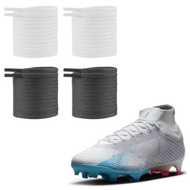 Imagem de UamGlsob 2 pares de cadarços de chuteiras de futebol para sapatos Mercurial, 5/32" (4 mm) de substituição de cadarços de futebol fino para tênis, Preto + branco, 54"/140cm
