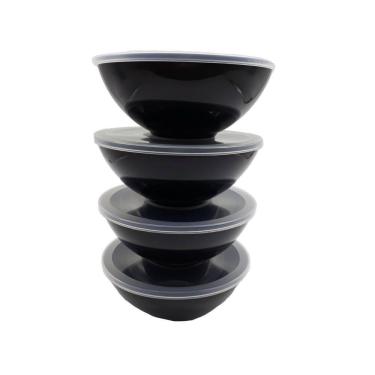 Imagem de 4 potes redondo com tampa marmita sobremesa 600 ml preto