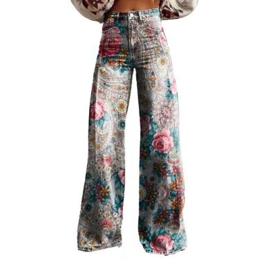 Imagem de Calças Palazzo LUFHBEHB femininas com estampa floral boho de cintura a