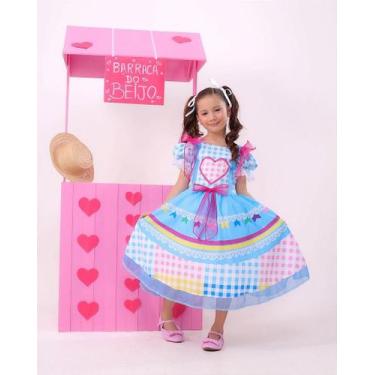 Imagem de Vestido Junino Luxo Quermesse do Amor Azul - Tecido Tecnossport Plus -