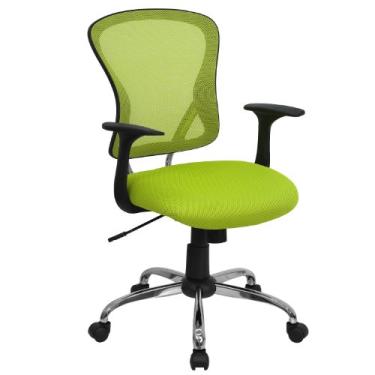 Imagem de Flash Furniture Cadeira de escritório giratória de malha verde com base cromada e braços