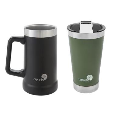 Imagem de Kit Breja com Caneca Térmica de Inox 500ml e Copo Inox com Tampa – Ideal para Cerveja, Bebidas Geladas e Presentes (Preto e Verde)