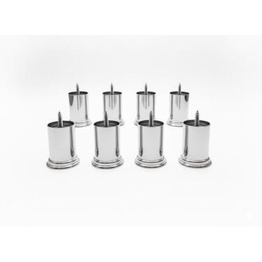 Imagem de Kit 32 Pés Plástico Cromado Redondo Rosqueável 8 cm P01 Sofá Poltrona 