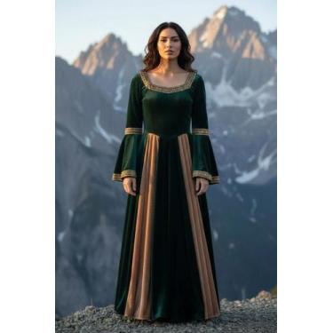 Imagem de Vestido luxuoso medieval verde com bege elfa - Princesa Urbana, M